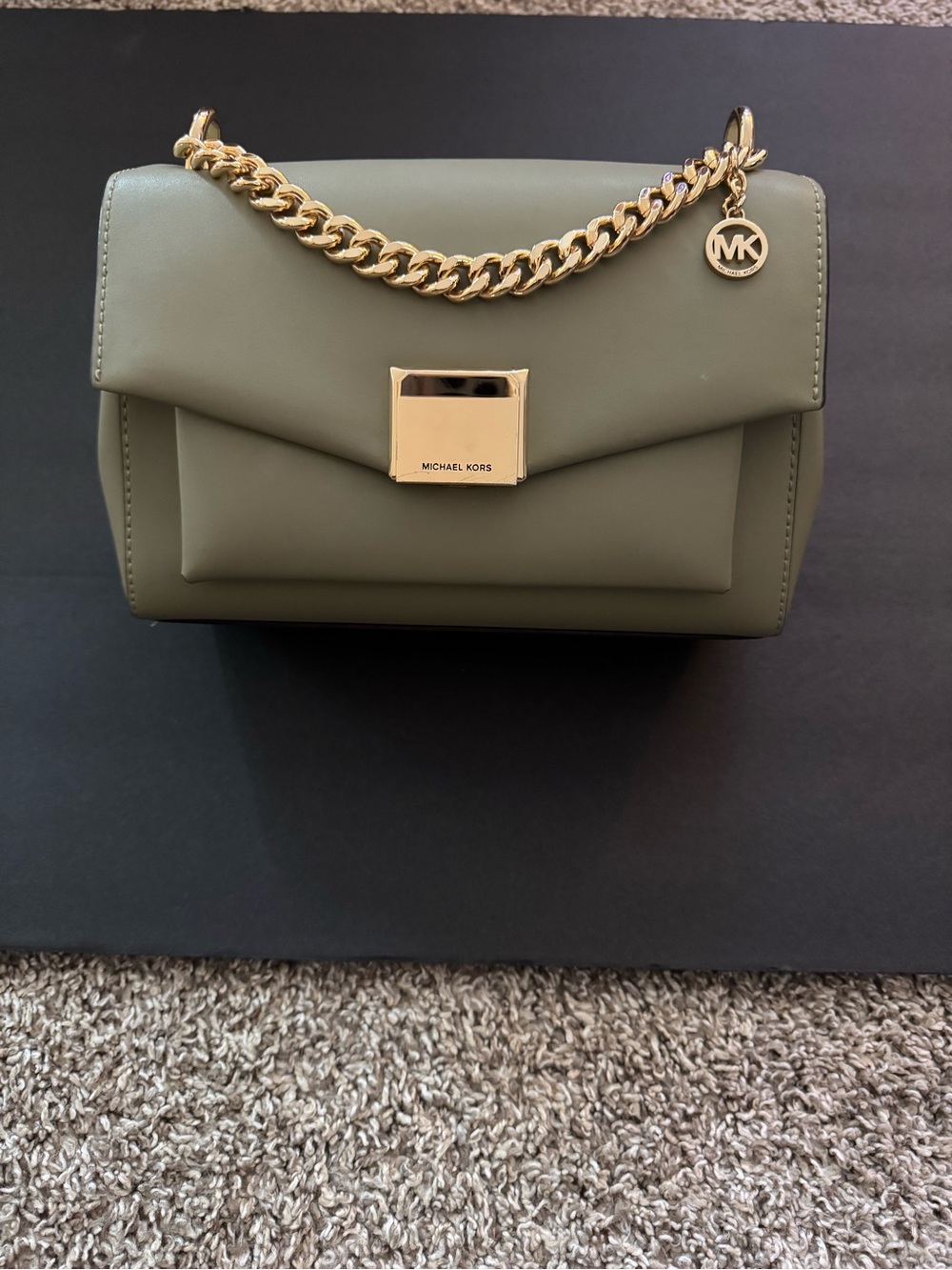 Pristine Michael Kors Lita Medium Leather Crossbody Bag - Light Sage